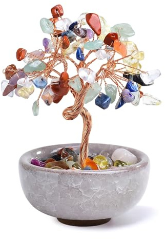 HIVTE Seven Colors Crystal Tree of Life with Ceramic Flower Pot, Feng Shui Money Tree Gemstone Ornament for Home Office, Gifts for Women, Desktop Decoration Ornament