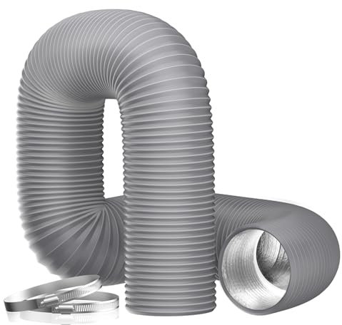 Hon&Guan ø200mm 5m langer Abluftschlauch, PVC Alurohr Flex-Schlauch Abluftrohr mit 2 Schlauchschelle Edelstahl für Mobile Klimaanlage, Trockner, Abluftventilator, Abzugshaube, Belüftungssystem, Grau