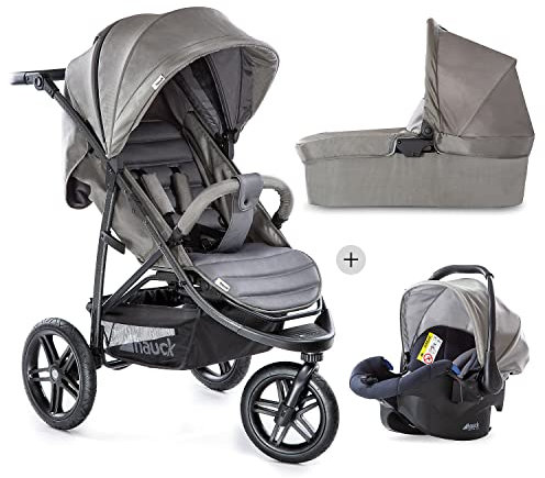 hauck Kombi Kinderwagen Set 3in1 Rapid 3R Trio - Buggy Sportwagen mit Babywanne und Babyschale - Charcoal Grau