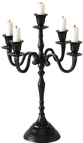 Hamptons Kerzenleuchter mit fünf Kerzen, rustikales schwarzes Finish, handgefertigt aus Aluminium-Nickelguss, 40 cm hoch