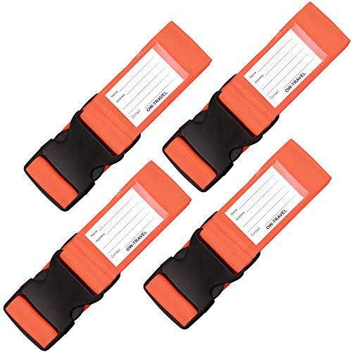 OW-Travel Cinta para Maletas de Viaje (4 Piezas Naranja) Correa Maleta Resistentes Cinta Maleta Seguridad. Fáciles de Ubicar Correas Maletas Viaje con Etiqueta. Correa Equipaje Luggage Strap