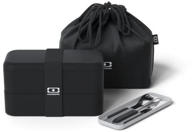 monbento - Onyx Lunchbox Set - Mit Bento Box MB Original mit Fächern Made in France, Besteck-Set MB Slim Box, Bento Tasche MB Pochette M für Büro/Meal Prep/Schule - BPA Frei - Lebensmittelecht - Grün