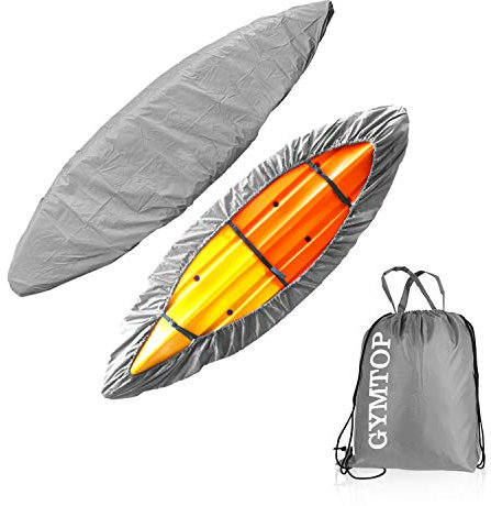 GYMTOP 7.8-18ft Waterproof Kayak Canoe Cover-Storage Dust Cover UV Protection Sunblock Shield for Fishing Boat/Kayak/Canoe 7 Sizes [Choose Color] (Gray(Upgraded), Suitable for 10.8-12ft Kayak)
