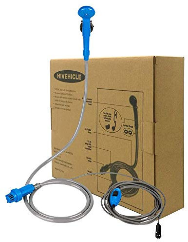 HiVehicle Portable Shower Outdoor Camping Shower - Car Shower Set,12V Pump and Build-in Water Filtration Unit/Plug into Cigarette Adapter for Car Washing,Baby showering,Hiking,Beach,Dog,Flowering