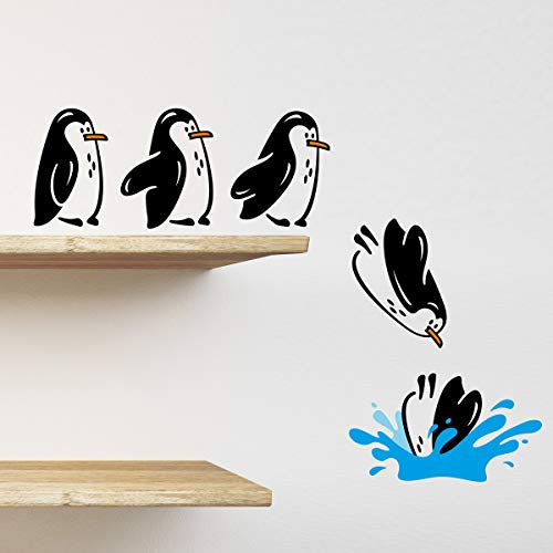 Penguins Fridge Shelf Sticker Jumping Flying Funny Vinyl Wall Sticker Decor Decal Mural Kitchen Living Room Sofa Pets