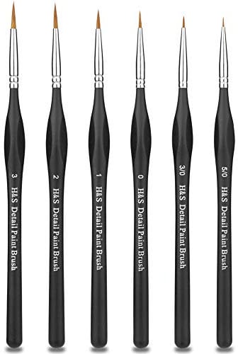 H&S Detail Paint Brushes Set 6pcs Artist Paint Brush Fine Tip Professional for Acrylic Watercolor Oil Painting
