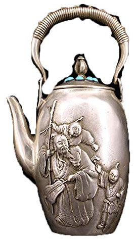 Fashion158 Flachmann aus reinem Kupfer, handeingelegt, Türkis, vergoldet und silberfarben