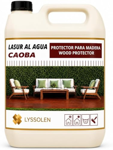 LYSSOLEN - Lasur Protector de Madera Satinado 1L - Color Caoba - Barniz al Agua Impermeabilizante para Exterior e Interior - Protección UV y Climática para Terrazas, Vigas y Suelos - Poro Abierto