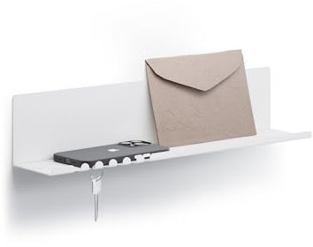 byde Helke Wandregal 44 x 9 x 9 cm 5 Haken und Kabelhalter. Hängeregal aus pulverbeschichtetem Stahlblech. Schlüsselbrett Organizer und Briefe für Eingang, Küche, Büro. Weiße Farbe