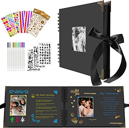Fotoalbum, Scrapbooking, DIY 80 schwarze Seiten, kann Geschenk für Geburtstag, Abschlussfeier, Valentinstag, Jahrestag (Schwarz)