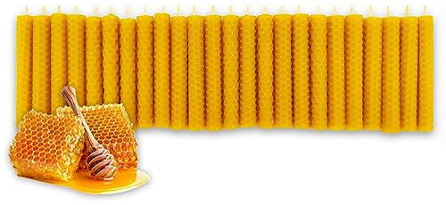LAMARE Bienenwachskerze Honigwabe 100% Natürlich (24 Einheiten - 10 cm Länge - 1 cm Durchmesser) - OHNE PARAFFINE - Honigkerzen - Handgefertigt 100% Handwerklich.