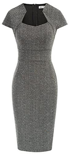 GRACE KARIN Damen Flügelärmel Vintage Wackelkleid Bleistift & Schößchen, Tweed-Grau, Small