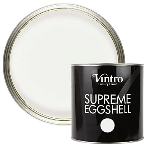 Vintro Paint | White | Eggshell Paint | for Walls | Wood | Trim | Satin Furniture Paint | Interior & Exterior Use. (2.5 Litres, Crystal - White)