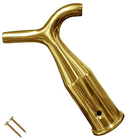 TERF® Traditional Vintage Style Polished Brass Pole Hook Sash Window Catch Lift Pull Fanlight Skylight Window Loft Attic Blinds Boat Pole Hook including Fixing Screw - Pack of 1