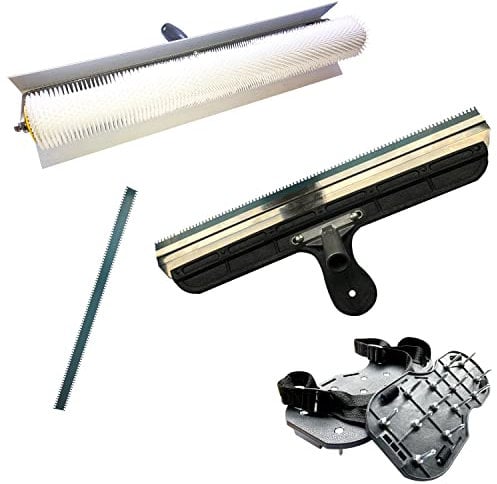 Pangolino Kit rouleau débulleur : Rouleau 50 cm - Semelle à clous en nylon - Raclette debout de grande surface - Rouleau béton avec cache anti-éclaboussures - Longueur de la tige : 11 mm