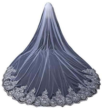 3/4/5M Velo Da Sposa 2 Livelli Pizzo Paillettes Bordo Veli Da Sposa Lunghezza Punta Dita Elegante Tulle Morbido Bello Lungo Velo Da Cattedrale Con Pettine Per Donna,Avorio,118IN