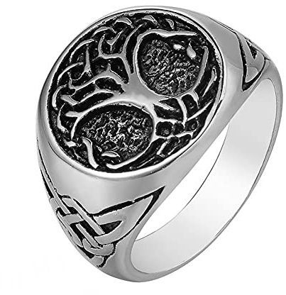 TQWSVUM Wikinger Baum Des Lebens Yggdrasil Celtics Knoten Ring, Herren Edelstahl Nordischen Amulett Schmuck, Vintage Heidnischen Ehering Daumenringe(Silver,07)