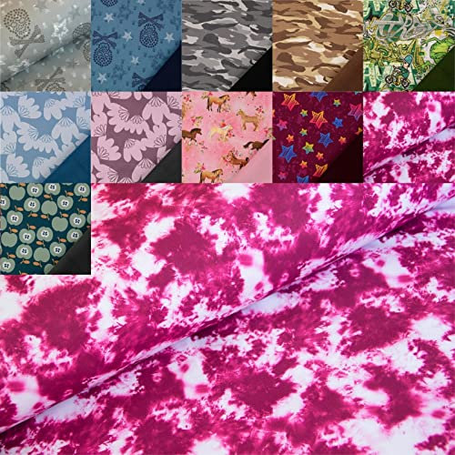 Softshell bedruckt Totenköpfe, Camouflage, Blumen, Sterne - Stoff Meterware angeraut, wasserabweisend - Outdoorstoff, Regenstoff *ab 50 cm, Farbe: 010 Batik pink