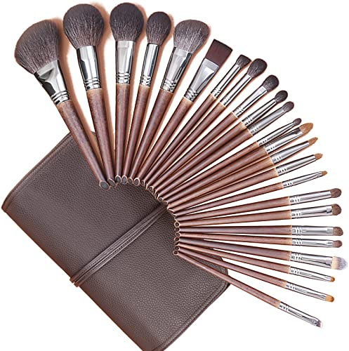 ENZO KEN Ensemble de Pinceaux de Maquillage Professionnels de Luxe en Poils de Chèvre Naturels, 24 Pinceaux de Qualité avec Sac à Roulettes, Extra Doux pour Visage, Yeux, Fard à Paupières.