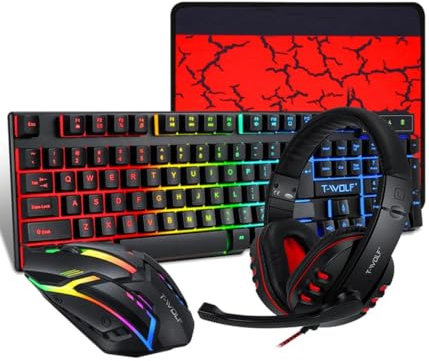 OISE ART STORE Trade Shop – Kit Gaming Tastatur PC Maus Kopfhörer Mousepad 4 in 1 Hintergrundbeleuchtung RGB Q-jp004