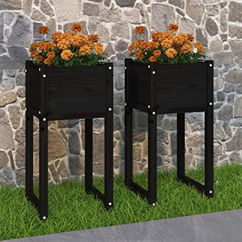 WIFESE JardinièRes 2 Pcs Noir 40x40x81 Cm Bois Massif De Pin Jardinieres Exterieur JardinièRe sur Pieds Potager Bac A Fleurs Rectangulaire Potager Surleve Jardiniere Bois