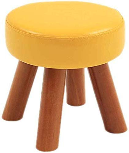 Collic Fußhockerstuhlhocker Fußschemel Rund Hölzerne Pu Leder Couch Pouffe Stuhl Stuhl Polster/Gelb
