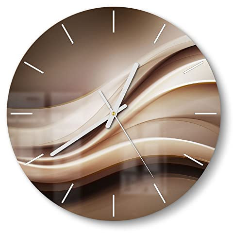 DEQORI Glasuhr | rund Ø 30 cm | Motiv Edelmetallschwingung | ausgefallene leise Design Uhr aus Glas | Wanduhr für Wohnzimmer & Küche | moderne Hingucker Uhr für die Wand