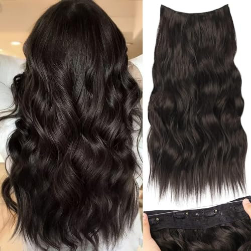 PORSMEER Hair Extensions Lange Gewellt Haarverlängerung Natürliches Schwarz,Invisible Haarextension mit Clips Synthetik Haare Unsichtbarem Haarteile für Frauen,50cm