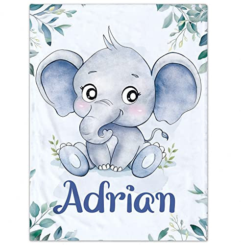 Personalisierte Babydecke mit Namen oder Wunschtext Kinderdecke Namensdecke Tier Elefant Panda Individuelle Baby Decke für Geburtstag, Geschenke