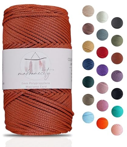 Makromecity Makramee Garn 2mm x 115m Premium Polyester Macrame Cord Polypropylene Yarn für Handwerk Wohndekorationen Platzteller Umhängetasche Handtasche Runner Schnullerkette 20 Farbe