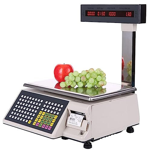 XDLYWUZIQ Digitale Preisetiketten-Druckwaage, Digitale Barcode-Waage, Preisrechenwaage, Kommerzielle Digitale Zählwaage Für Das Wiegen Im Supermarkt/Einzelhandelsgeschäft/Lager,30kgwithpole