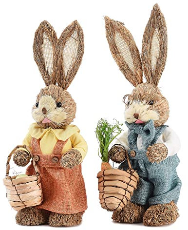 Figura de Conejito de Paja de Pascua de 35 Cm, Decoración de Mesa, 2 Piezas de Decoración de Mesa de Conejito de Pascua de Pie, Manualidades de Arte Animal, Conejito de Paja, Decoración de Mesa(#1)