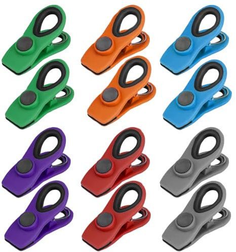 HoaaiGo 12 Stück Bag Food Chip Clips Magnet, Lebensmittel Pakete Magnetische Clip Starke Magnetische Clips Plastic Clips Packages, Beutelclips für Geöffnete Snackbeutel, Kaffee und Lebensmitte