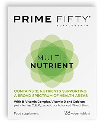 Prime Fifty Multi-Nutrient Vegan Multivitamin Tablets – 32 Multivitamins & Minerals Including Vitamin B Complex, Calcium, Zinc & Vitamin D – 28 Day Supply – Immune System Vitamins for 50+