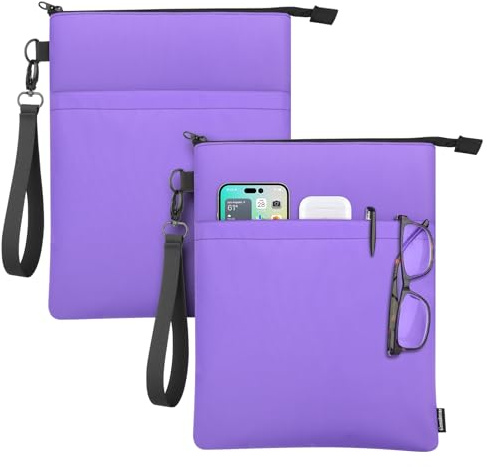 Buchhüllen mit Reißverschluss, Reisebuch-Schutztasche für Taschenbücher und Hardcover-Bücher, Buchhüllen, Tragetasche/Fronttasche und Griffschlaufe für Buchliebhaber, Frauen, Leser, violett, 2 Pcs