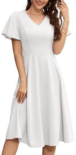 Bridesmay Cocktail Dresses for Women 2024 Elegant Flared Sleeve Wedding Guest 2024 Tea Party Dresses for Women White M