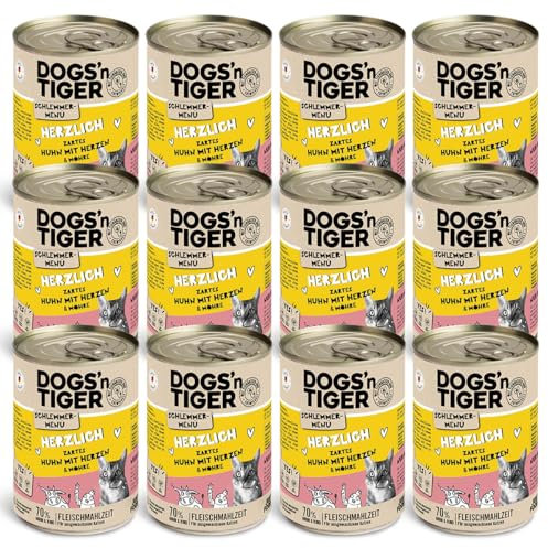 Dogs'n Tiger Schlemmermenü Herzlich, Katzennassfutter mit Huhn und Möhren - ohne Getreide, Zuckerzusatz, künstliche Konservierungsstoffe, optimale Verträglichkeit, 12x 400g
