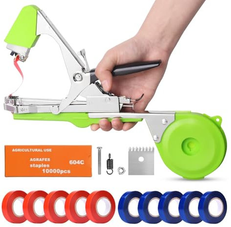 Soojook Pflanzenbinder Maschine, 50mm Bindezange für Pflanzen Tomaten Gurken, mit 10000 Stück Heftklammern 10 Rollen Klebeband SJ-8105G
