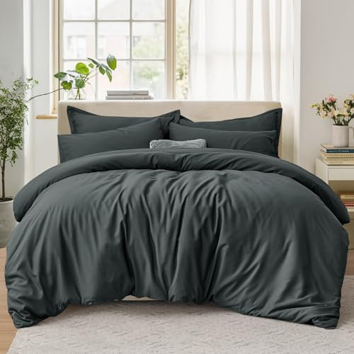 Tifschlaf King Size Duvet Cover Sets - Kingsize Bedding Set with 2 Pillowcases - Ultrasoft Brushed Microfiber Quilt Bed Cover with Zip Fastening, Dark Grey (230x220)