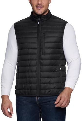 Outdoor Ventures Men's Puffer Gilet Packable Quilted Bodywarmer Padded Vest Outerwear Water-Resistant Windproof Sleeveless Jacket for Golf Running Hiking Horse Riding Black L