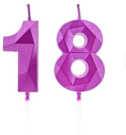 18th Birthday Candles, Purple Number Candles Birthday Decoration, Happy Birthday Cake Toppers, for Birthday Parties Weddings Company Anniversaries (Purple, 18)