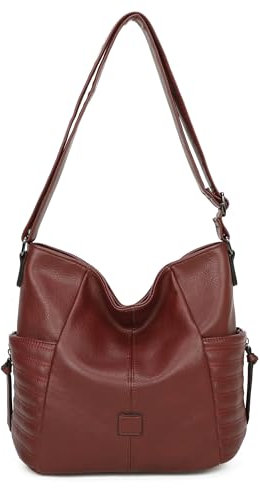 OBC Damen Tasche Shopper Schultertasche Umhängetasche Crossbody Henkeltasche Crossover Beuteltasche Handtasche Hobo Bag Reise Kunst-Leder Dunkelrot