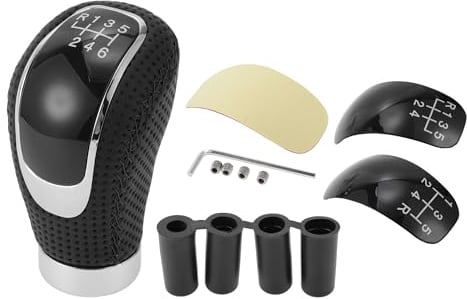 TUCKBOLD 9.5cm Shift Knob Black PU Leather 6 Speed 1 Set | Gear Shifter Knob, with 4 Adapter, Manual Transmission Vehicle