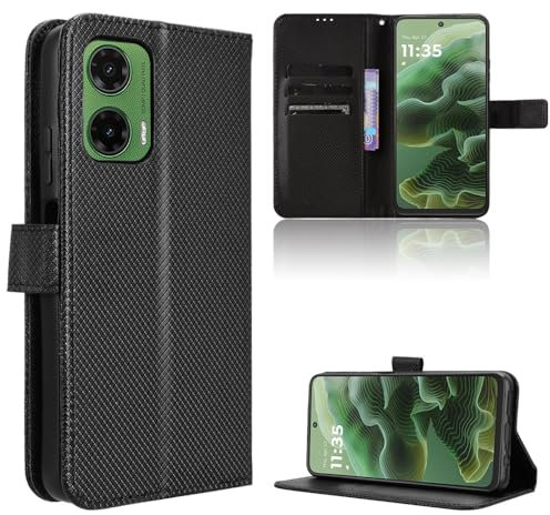 Rojeuinn Cover per Motorola Moto G35 custodie,Premium Portafoglio Magnetica Flip Case,Custodia con fibra di carbonio-Nero