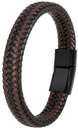 Hernin Leder Armreif Herren Lederarmband 19/21/23CM Armband Leder Schwarz/Braun Lederarmbander für Männer Herren Personalisiertes Armband Lederarmband Armschmuck Accessoire (Braun, 23cm)