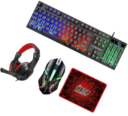 Housoutil Set Tastiera E Mouse Da Gioco 4 in 1 Cuffie E Pad Dal Design Ergonomico