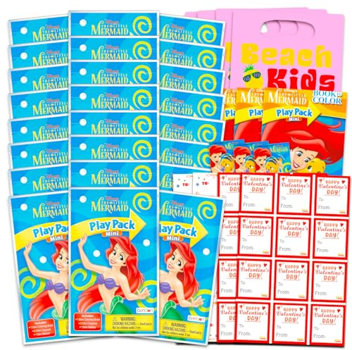 Disney The Little Mermaid Partyzubehör, Klassenzimmer-Geschenkaustausch-Set – 24 Arielle Mini-Aktivitätsbücher für Schule, Aufkleber, Kinder-Partygeschenke