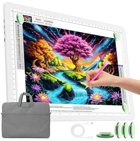TOHETO Mesa Luminosa A4 con Bolsillo para Pintura de Diamantes, Caja de Luz LED Recargable Ultrabrillante para Dibujar, Placa Inalámbrica para Trazar (Blanco)
