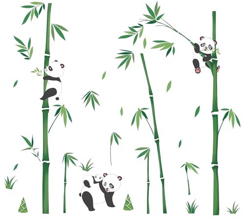 BWCXXZH Panda Decor Wandtattoo, Bambus-Wandkunst, grüne Pflanzen, abziehen und aufkleben, Wandbilder, Bambus-Wanddekoration, Aufkleber für Baby, Kinderzimmer, Wohnzimmer, Dekoration