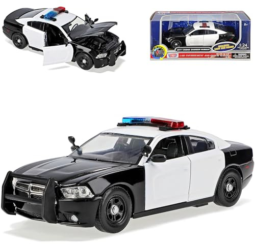 Motormax Dodge Charger LD Limousine Police Weiss Schwarz mit Licht und Sound 2. Generation 2010-2023 Version 2010-2015 1/24 Modell Auto